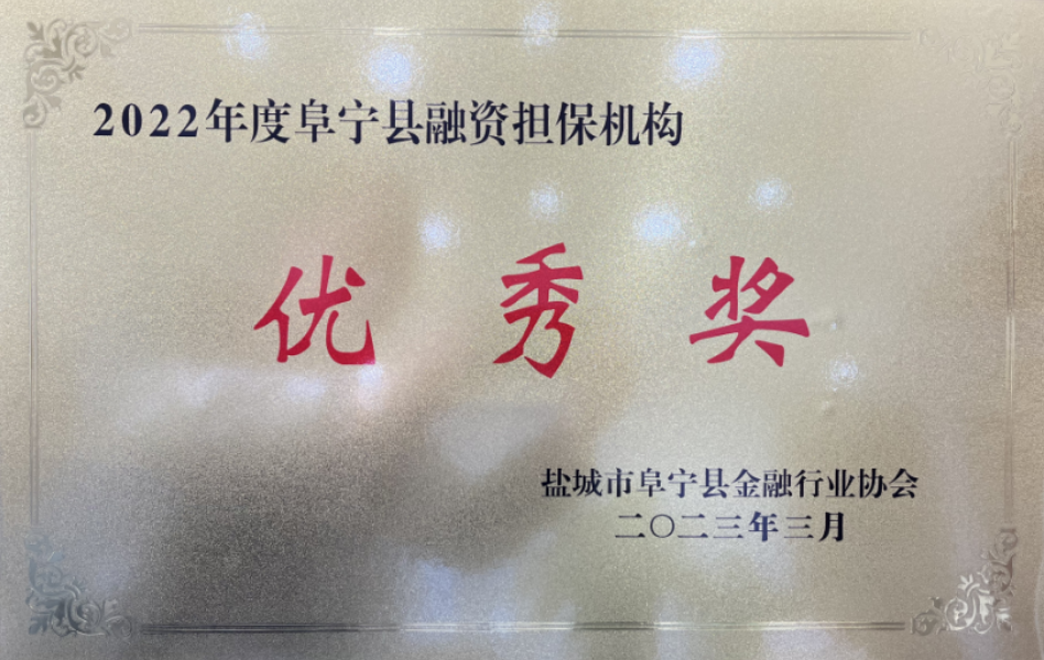 阜宁分公司荣获年度“融资担保机构优秀奖”(图1) 002b91bf73ecbcf964d70cfbb1f6a1d.png